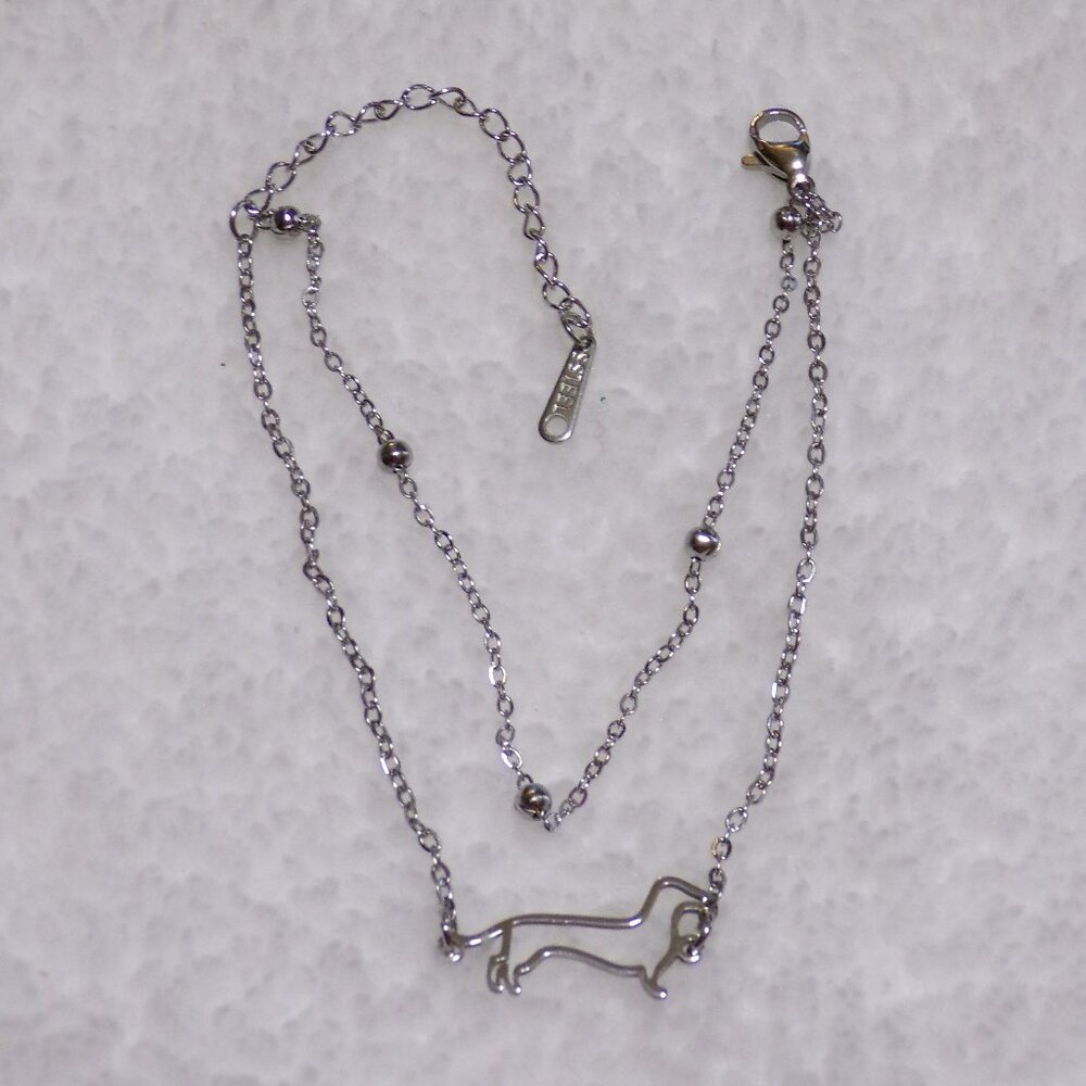 Silver Dachshund Double Chain Bracelet Stainless Steel